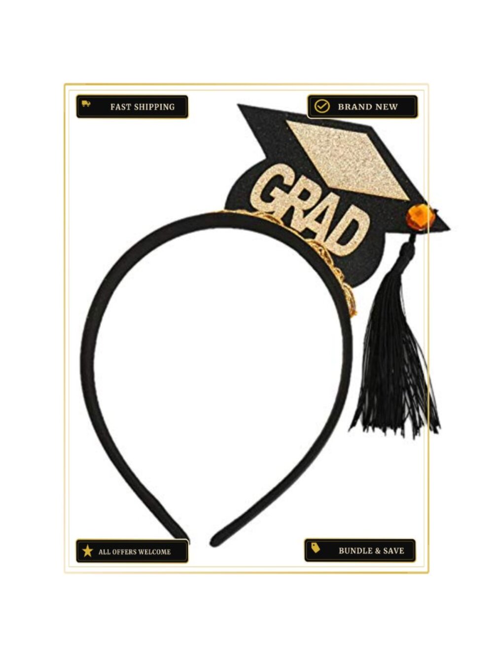 Soochat Graduation Cap Headband with Black Tassel Costume Accessory
